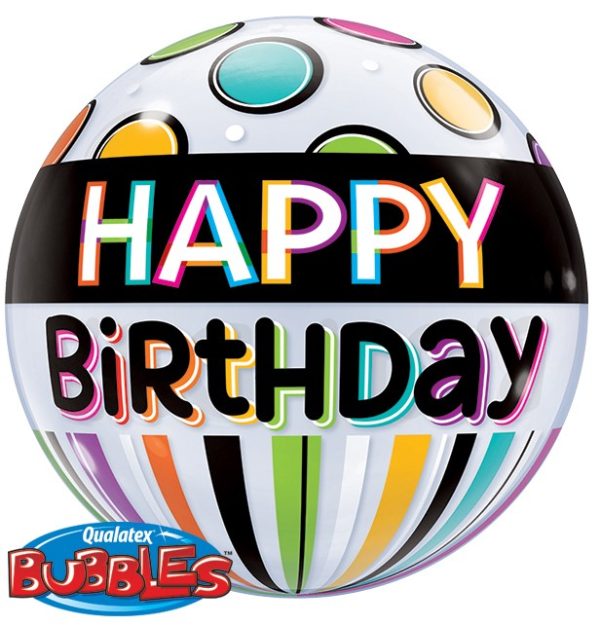 Bubble 22" Bday Black Band & Dots